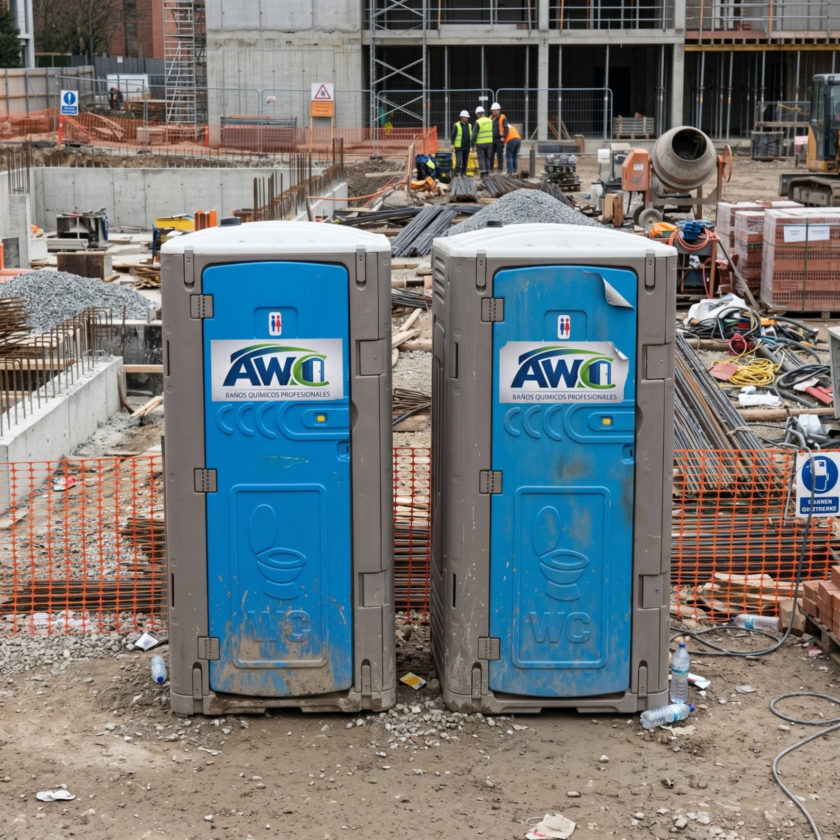 Sanitario portátil de Asturias WC instalado en una obra de construcción